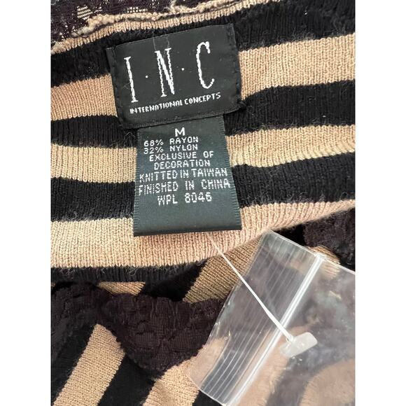 INC International Concepts Striped Cardigan Sweater Black Tan M - Picture 5 of 5